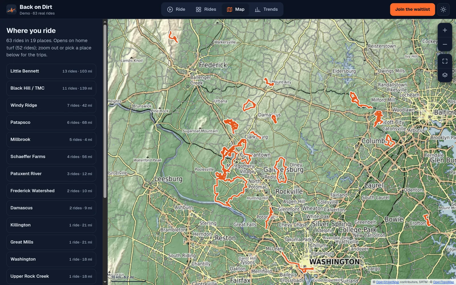 Every ride on one map, with a list of places